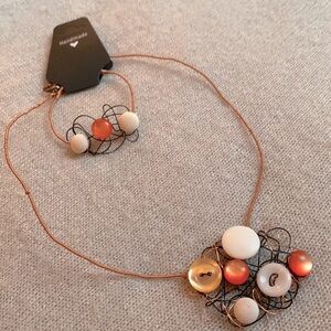 2x30$ ❄️ DUO necklace & bracelet - Wire & Vintage buttons - Cooper orange white